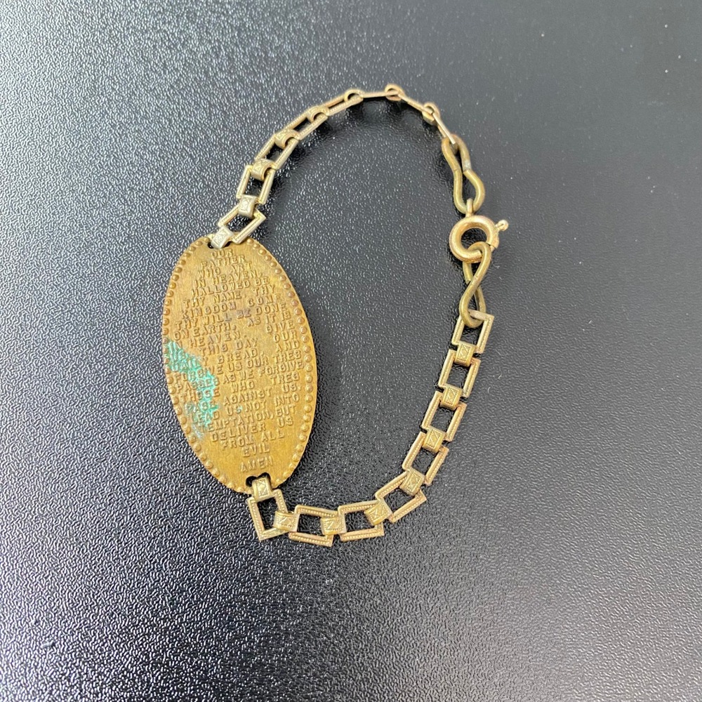 Womens Bracelet 6.5 Copper Tone Lord's‎ Prayer Plaque Vintage Religious Brass